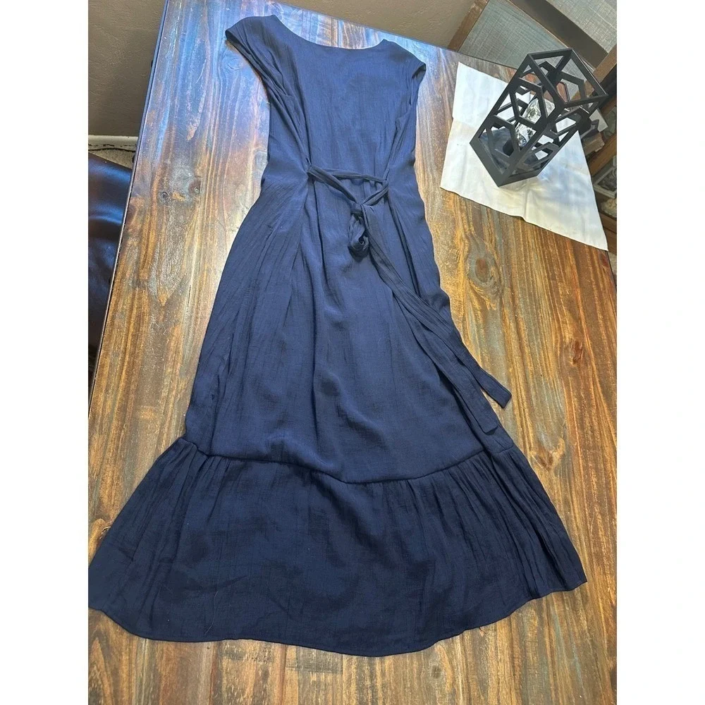 Nanette Lepore Dress Navy Blue Button Front Maxi Woman‎ Size 14 Tier Cottagecore
